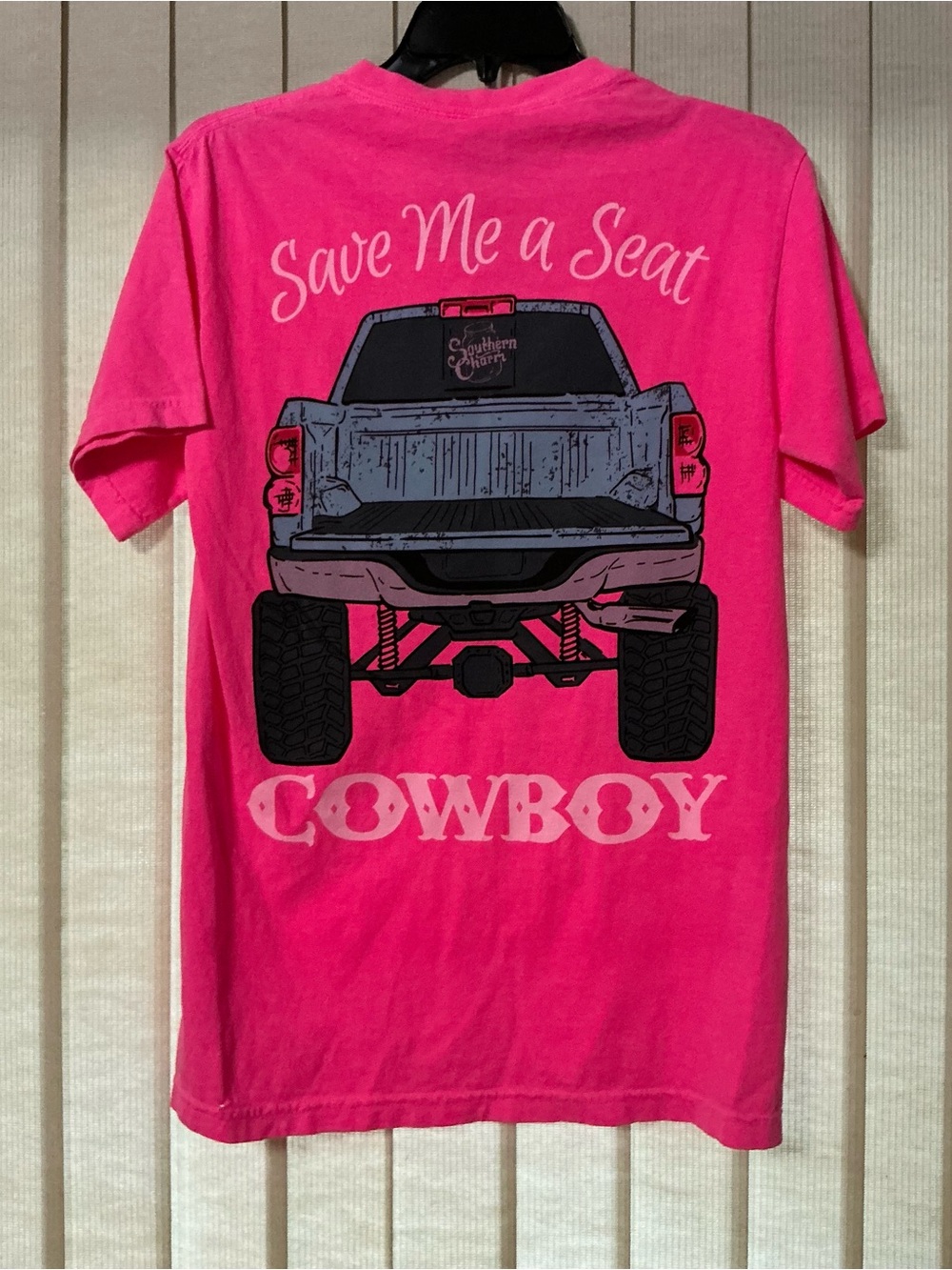 Southern Charm Comfort Colours Hot Pink 'Save Me a Seat Cowboy' Graphic Tee Sm
